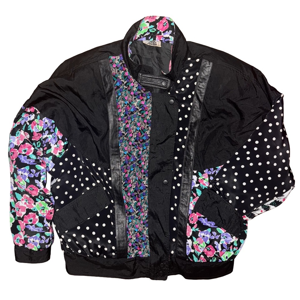 Vintage‎ 90s Patchwork Floral Polka Dot Windbreaker Jacket Maximalist Grandma